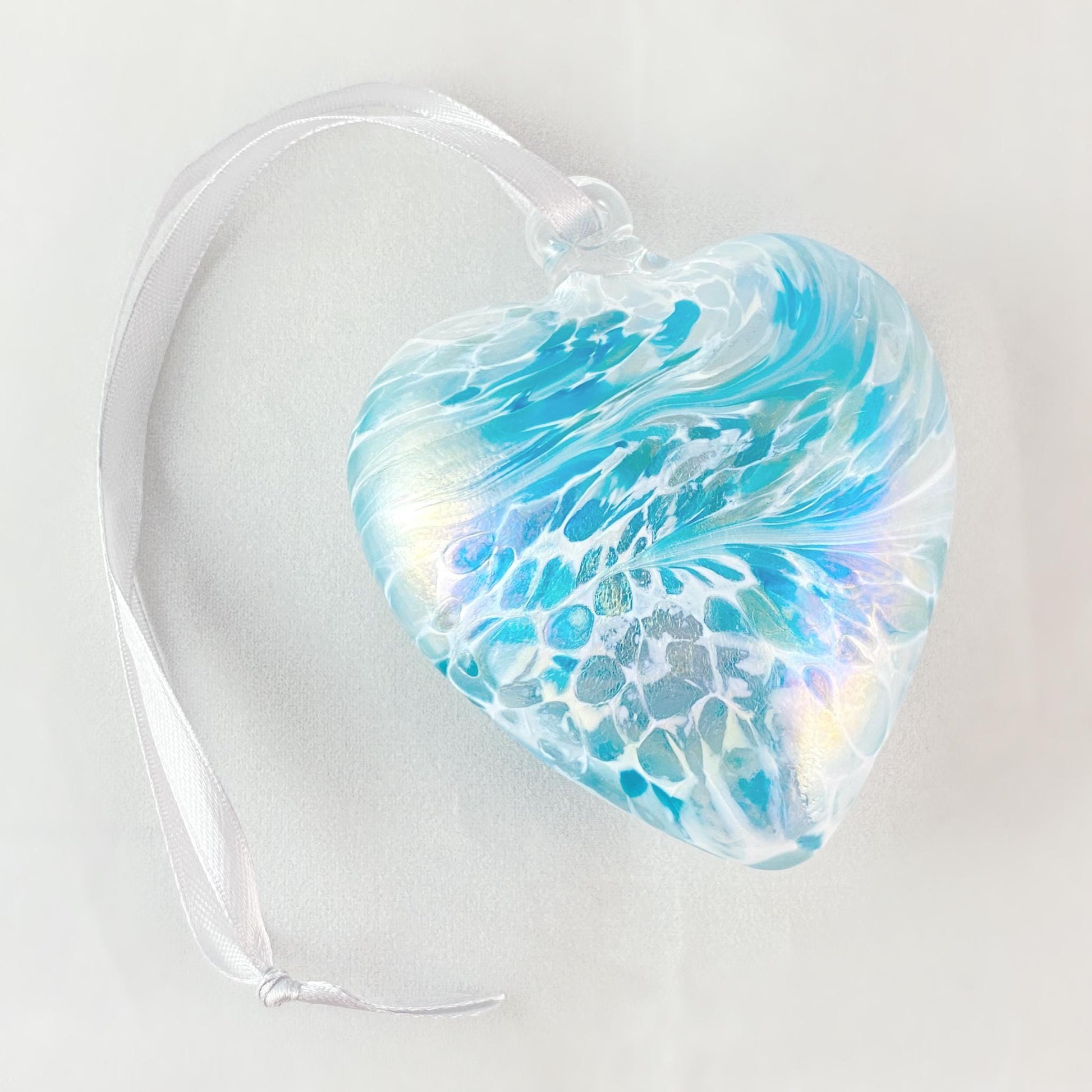 Handmade Glass Friendship Heart Ornament - Pastel Blue