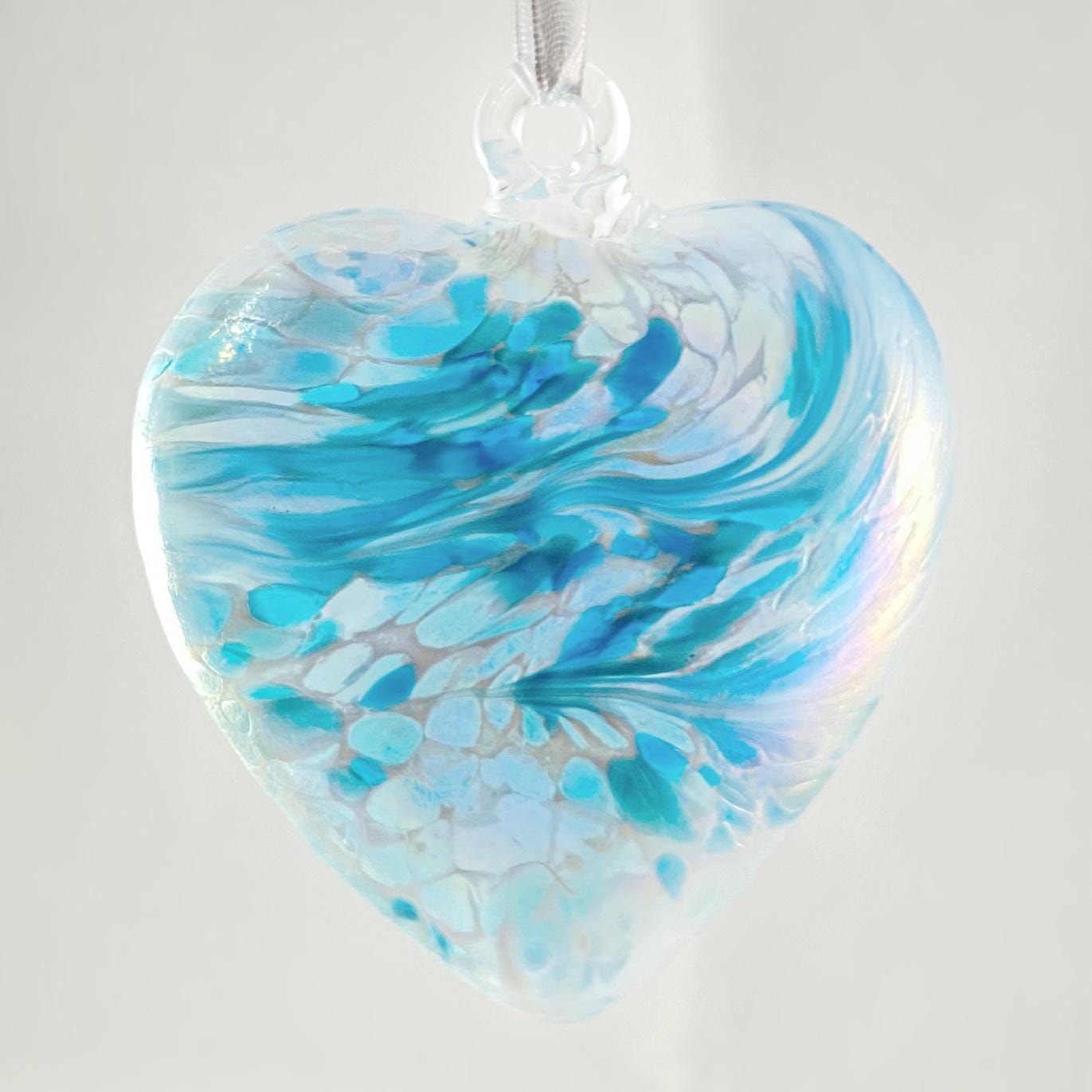 Handmade Glass Friendship Heart Ornament - Pastel Blue