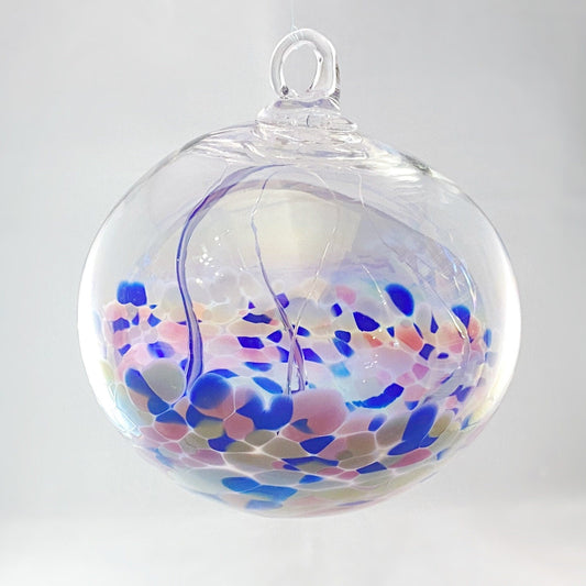 Handmade Glass Witches Ball, #1 - Pink/Blue/White (Iridescent)