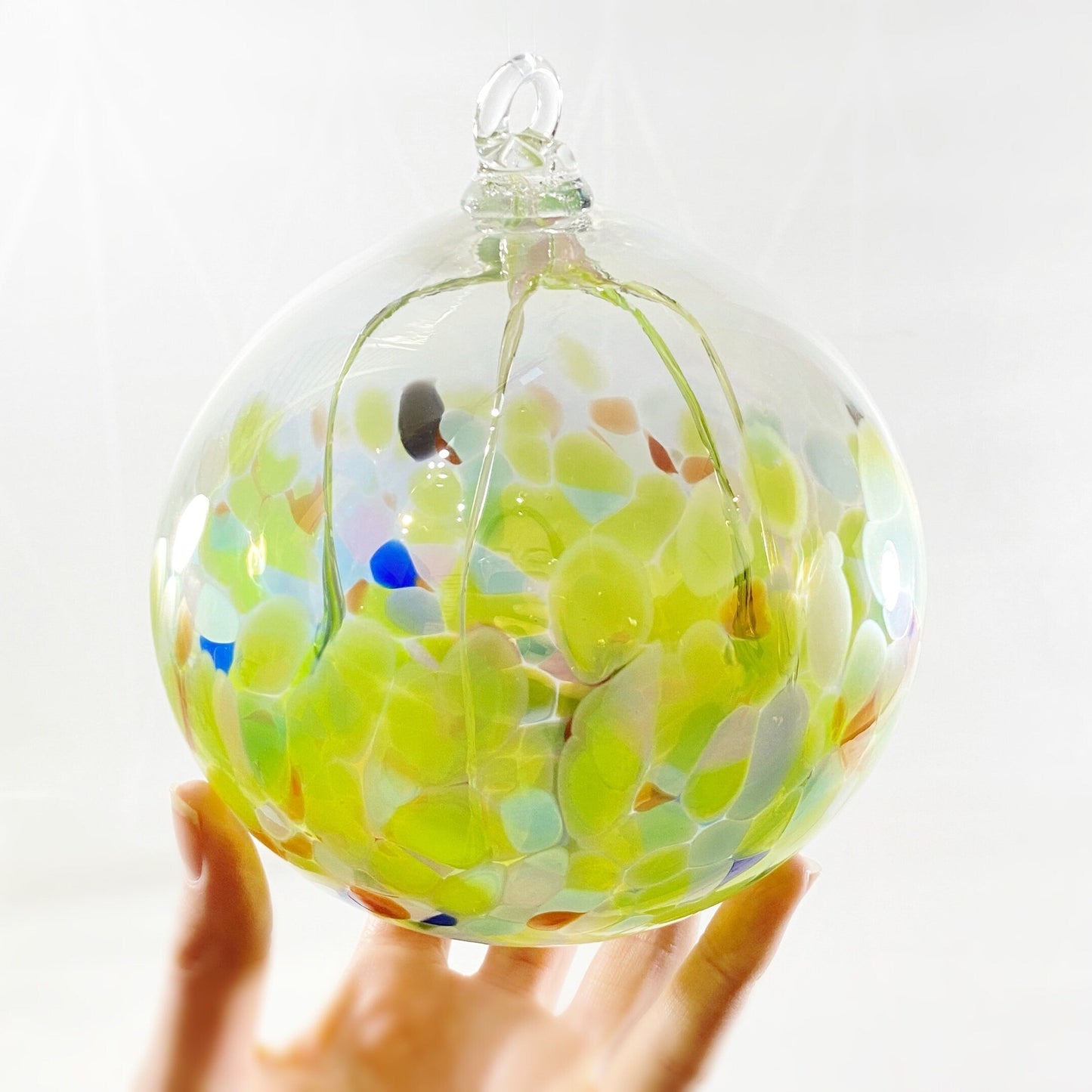 Handmade Glass Witches Ball - Green/Yellow