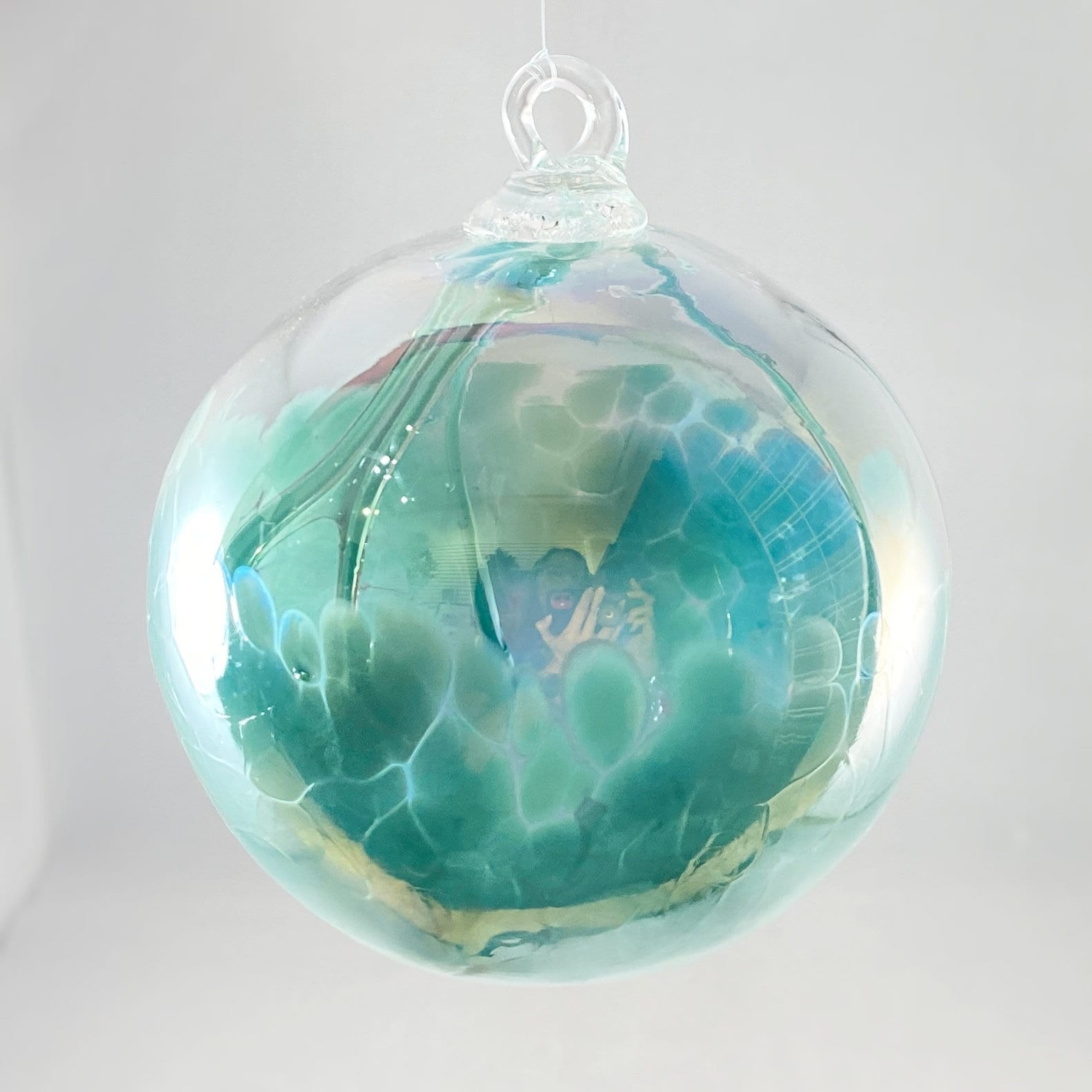 Handmade Glass Witches Ball, #19 - Iridescent Teal