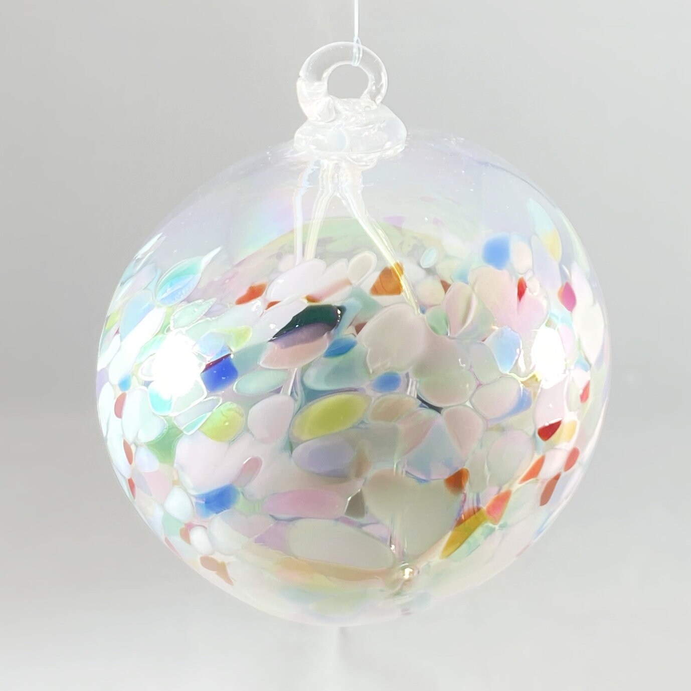 Handmade Glass Witches Ball, #20 - Iridescent White Multicolor