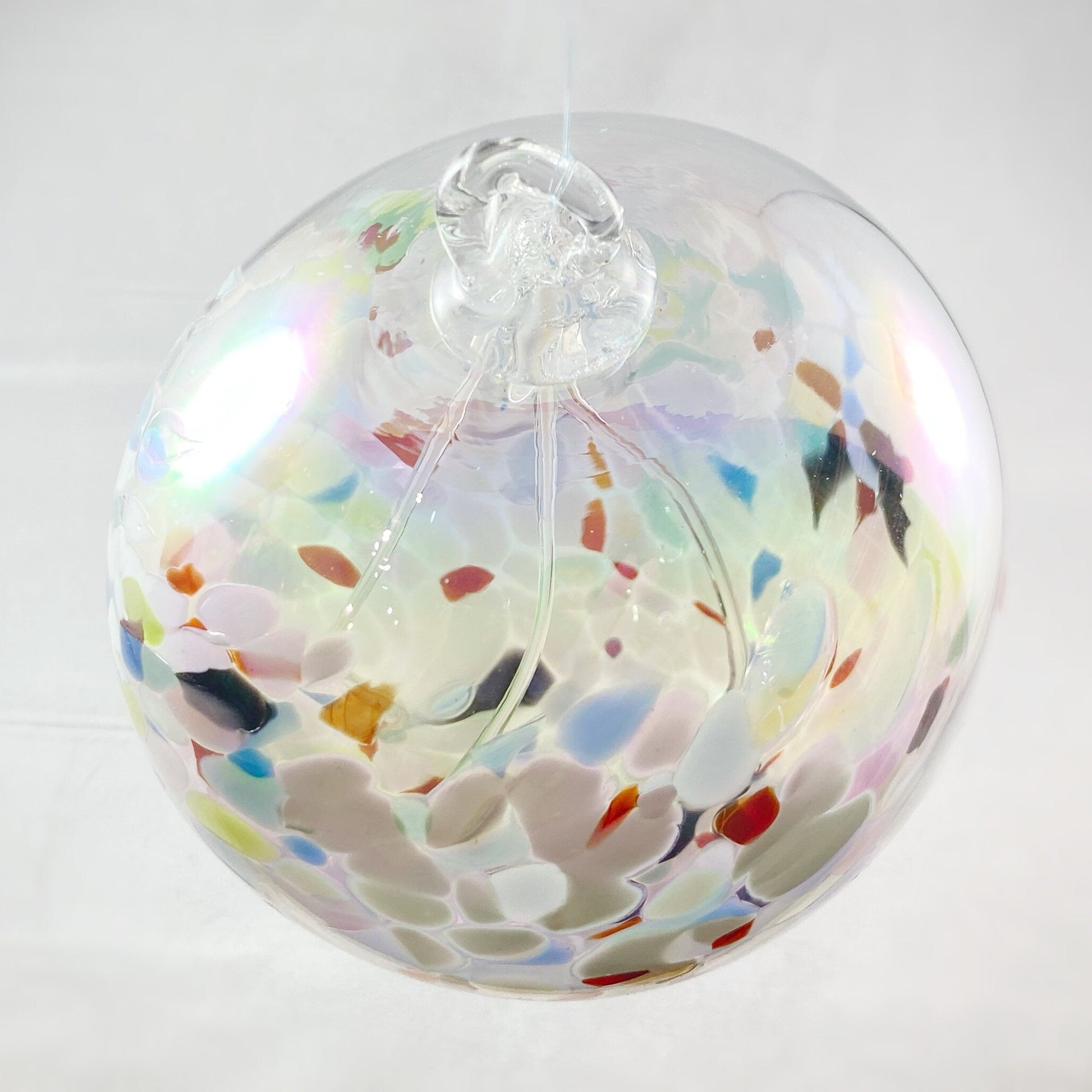 Handmade Glass Witches Ball, #20 - Iridescent White Multicolor