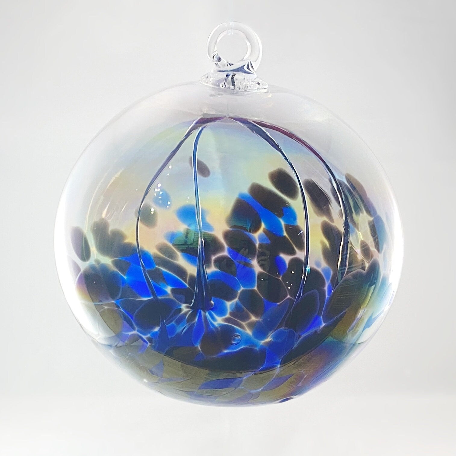 Handmade Glass Witches Ball, #21 - Blue/Black (Iridescent)