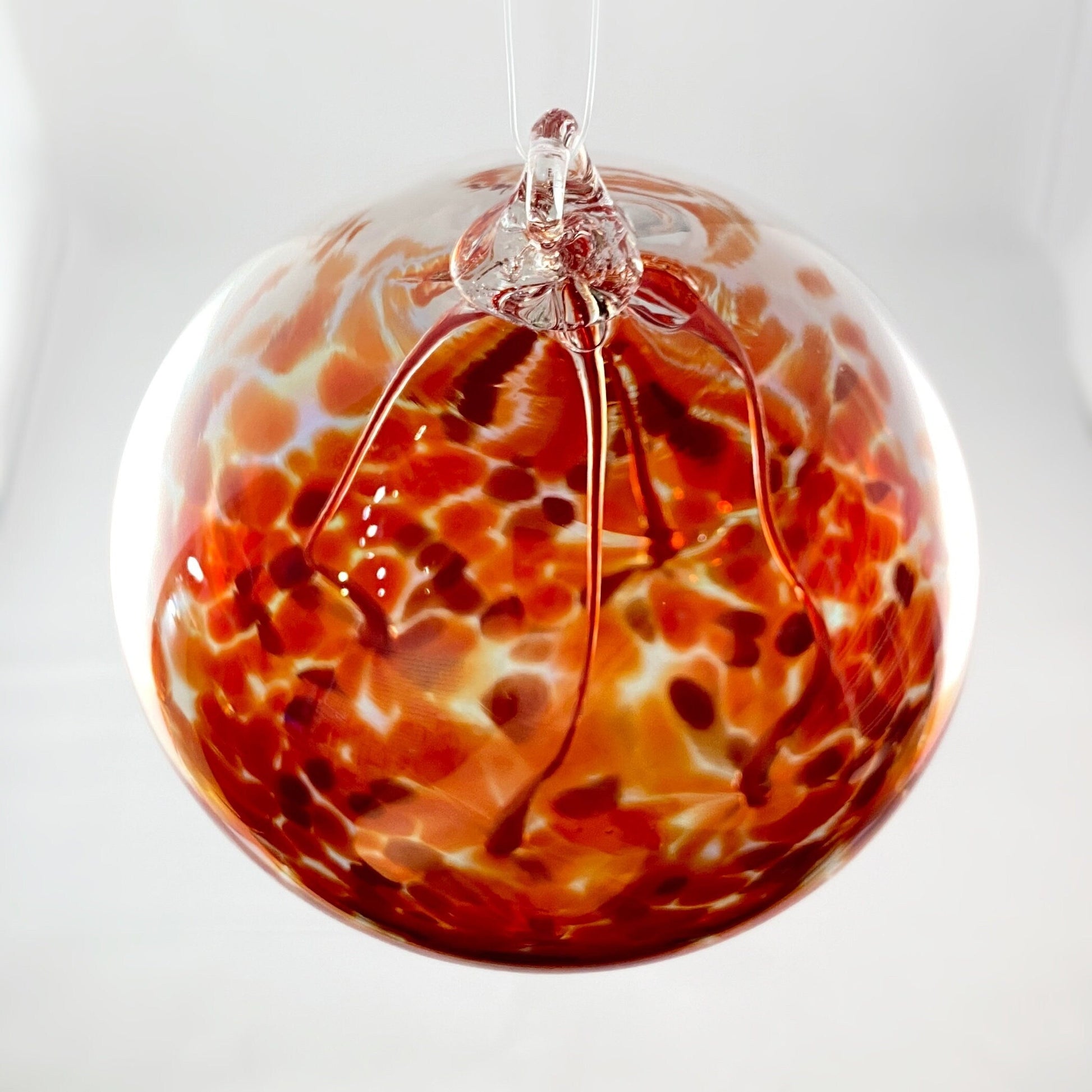 Handmade Glass Witches Ball - Iridescent Red/Orange