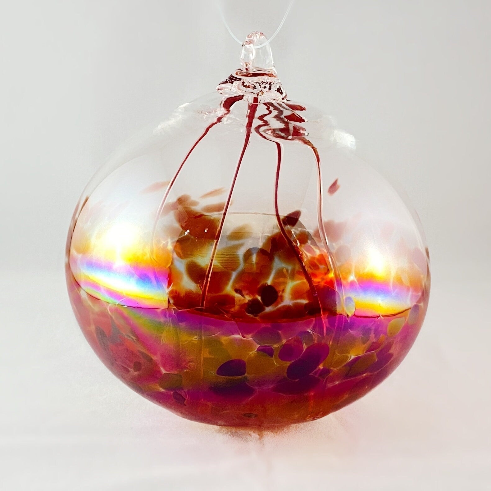 Handmade Glass Witches Ball - Iridescent Red/Orange