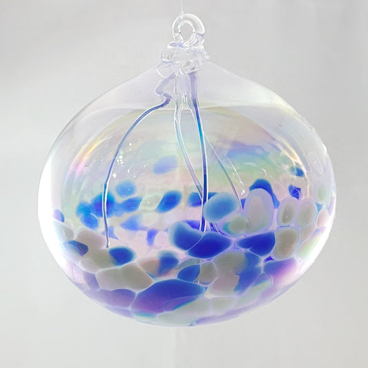 Handmade Glass Witches Ball - Blue/White (Iridescent)