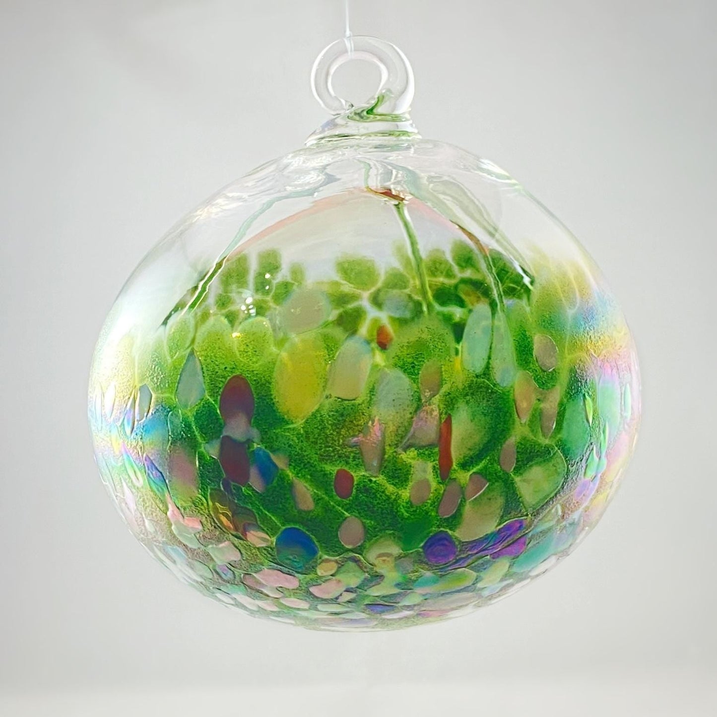 Handmade Glass Witches Ball, #25 - Iridescent Rainbow Green