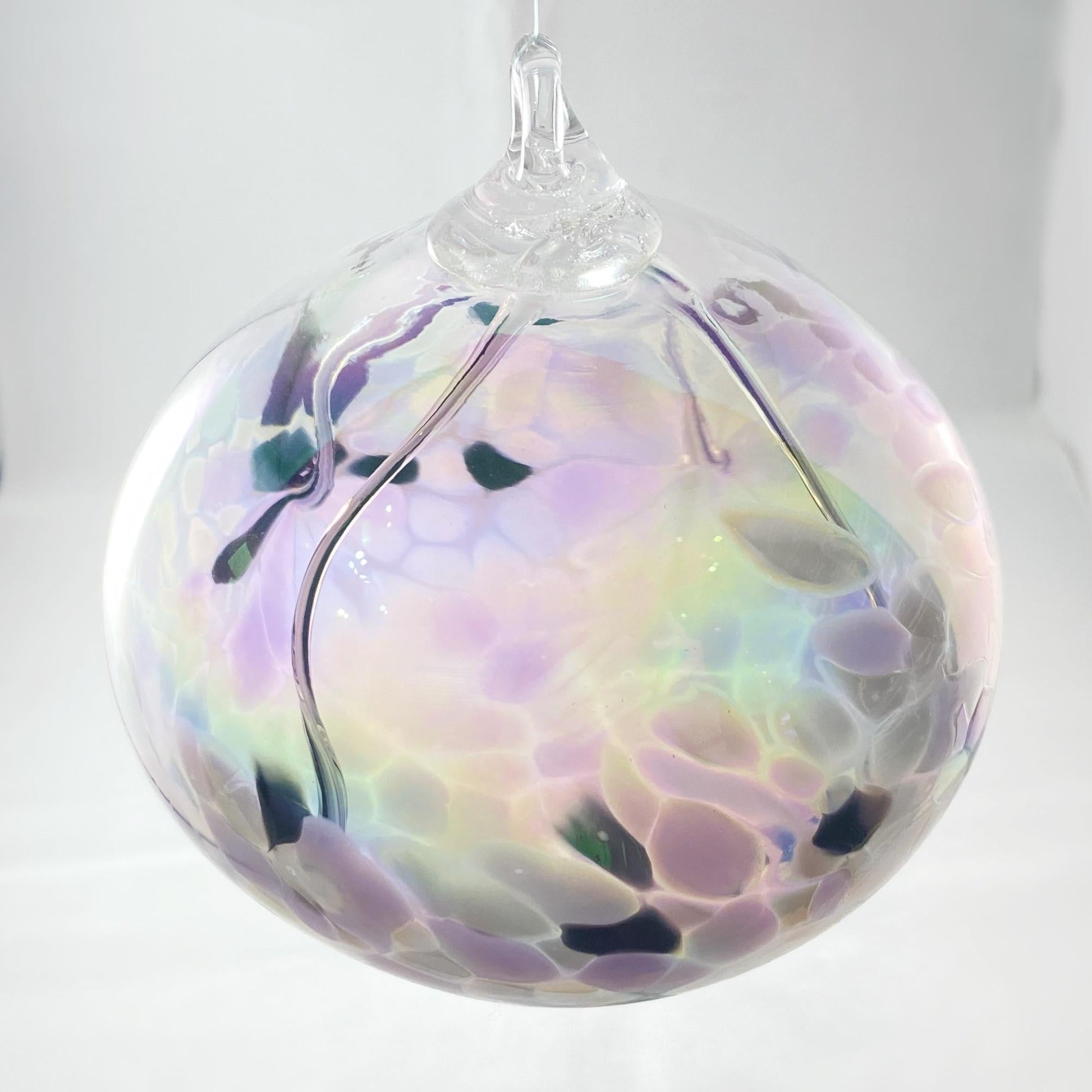 Handmade Glass Witches Ball, #27 - Iridescent Pink/White/Black