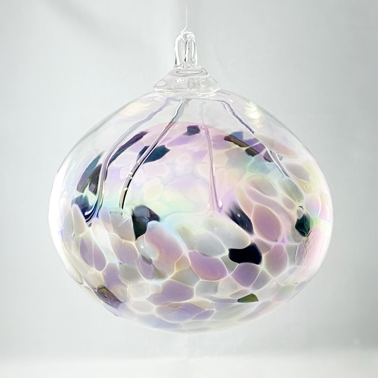 Handmade Glass Witches Ball, #27 - Iridescent Pink/White/Black