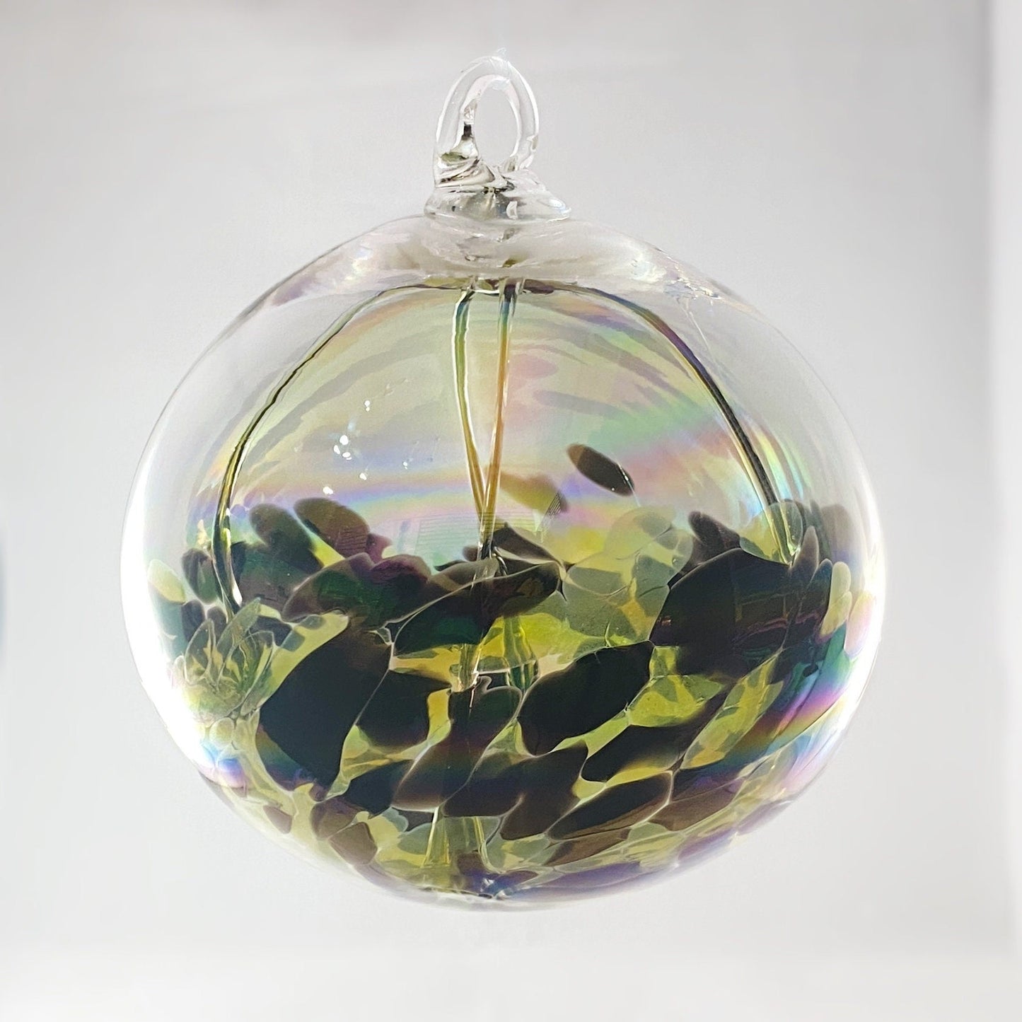 Handmade Glass Witches Ball, #3 - Yellow/Black (Iridescent)