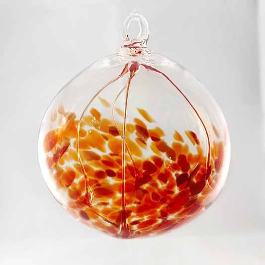 Handmade Glass Witches Ball, #5 - Red/Orange