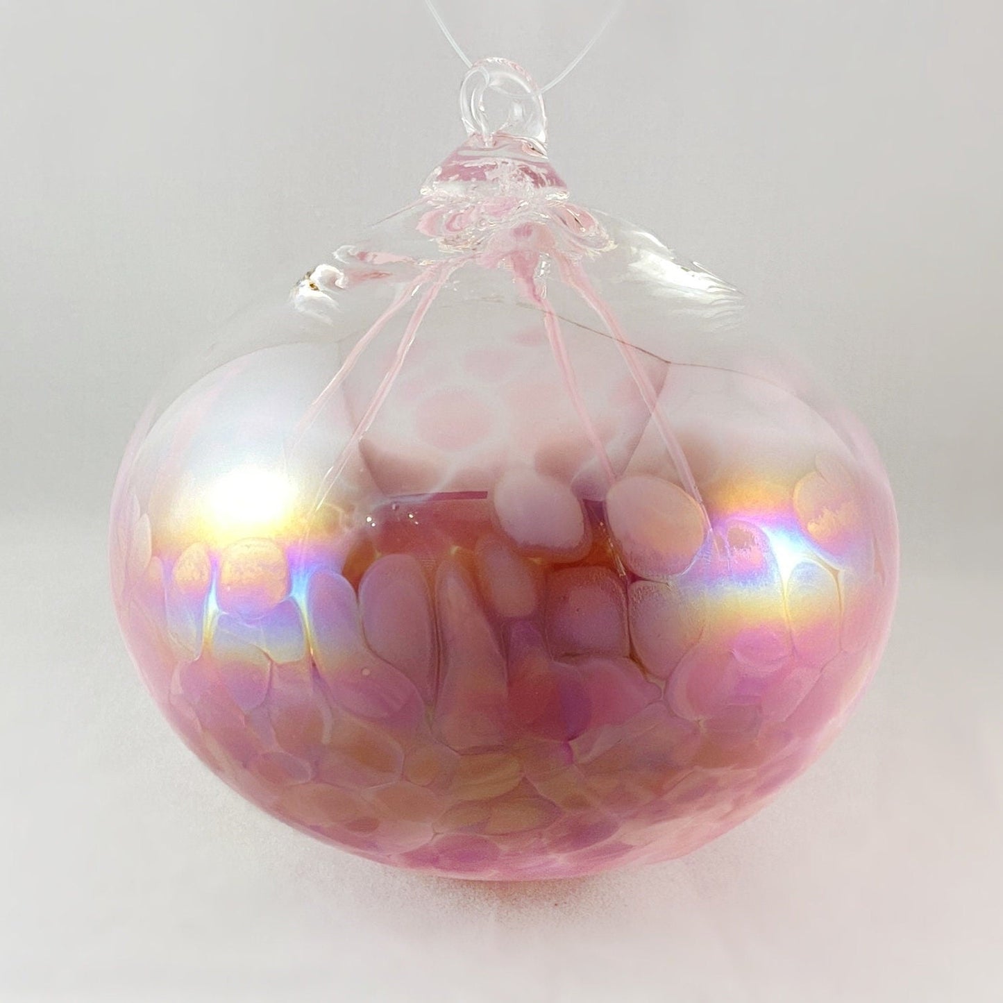 Handmade Glass Witches Ball - Iridescent Pink