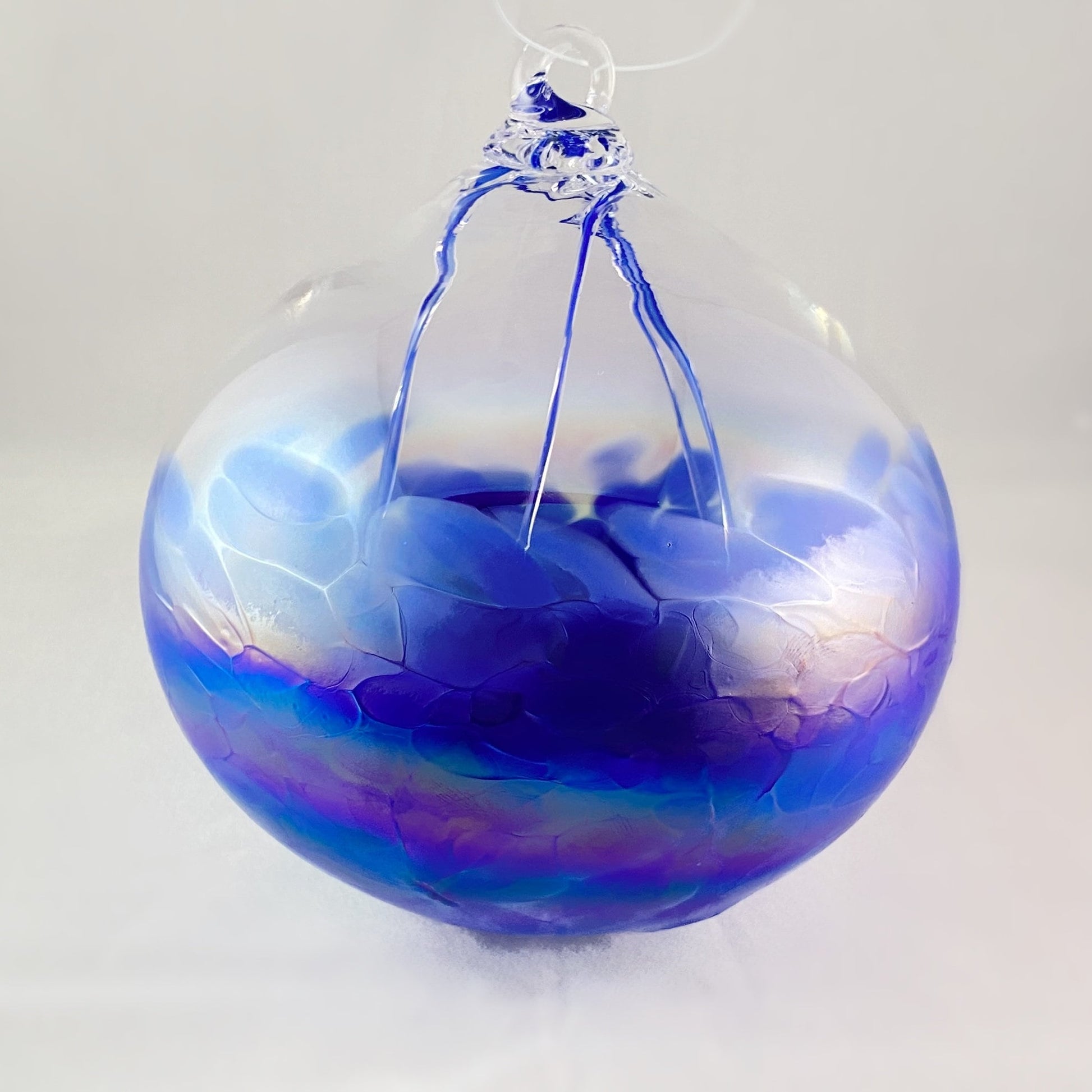 Handmade Glass Witches Ball - Iridescent Blue
