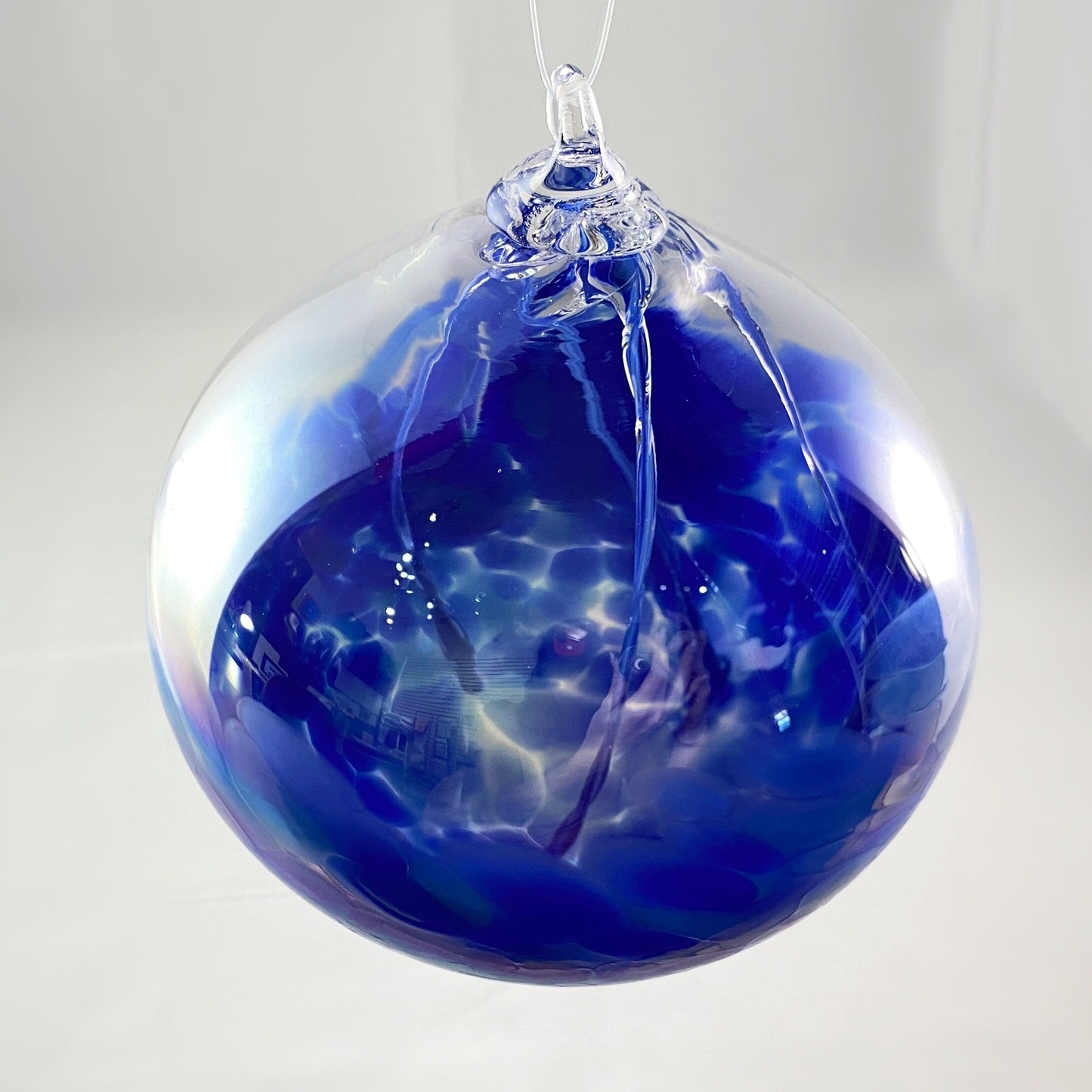 Handmade Glass Witches Ball - Iridescent Blue
