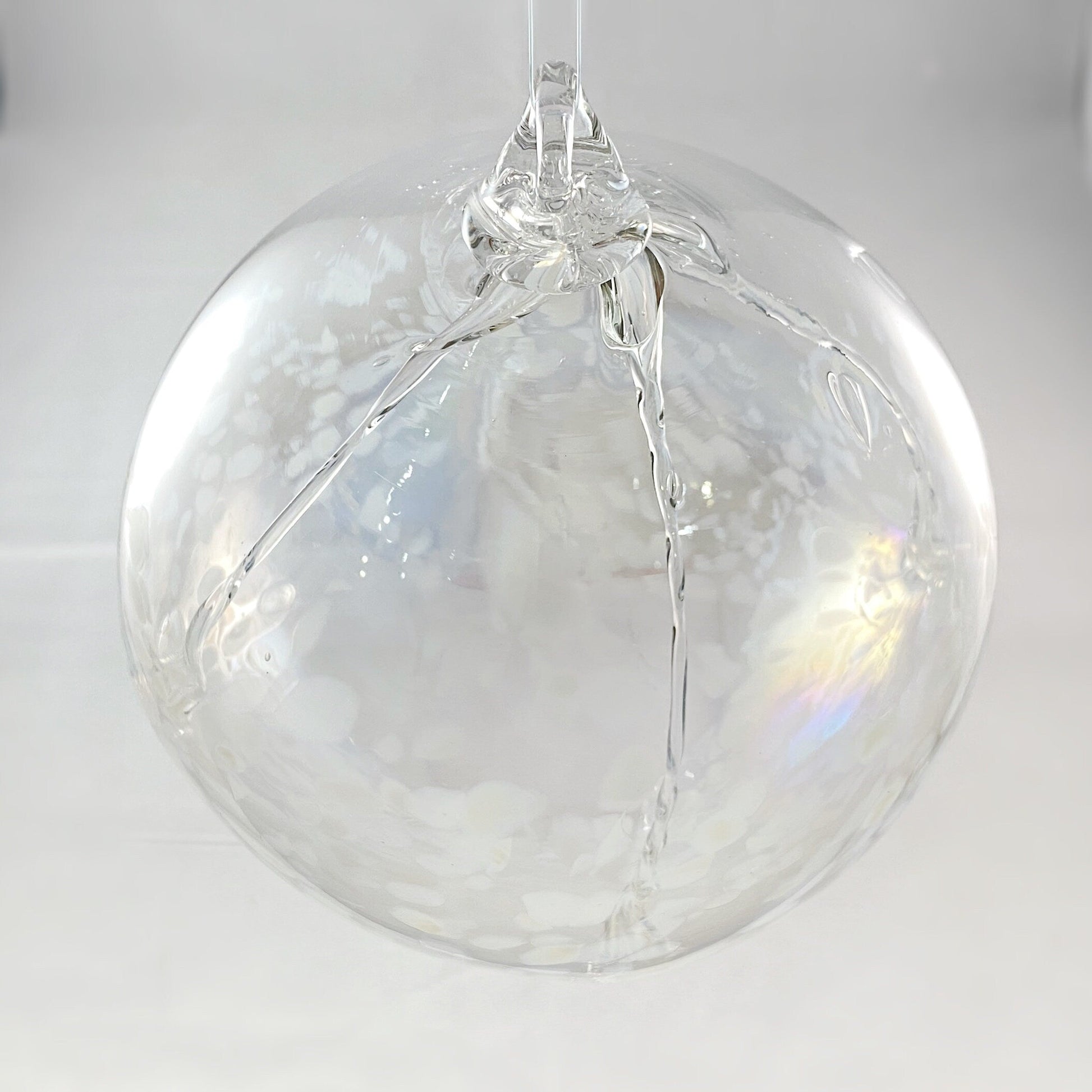 Handmade Glass Witches Ball - Clear/White (Slight Iridescence)