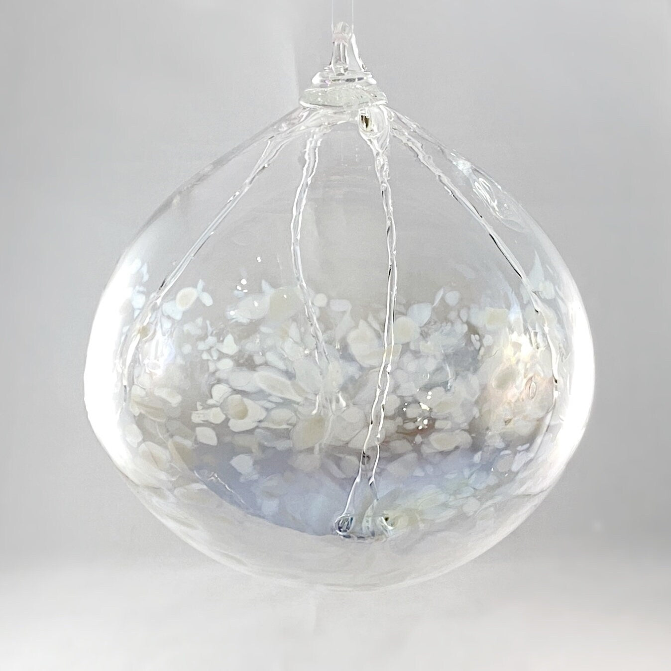 Handmade Glass Witches Ball - Clear/White (Slight Iridescence)