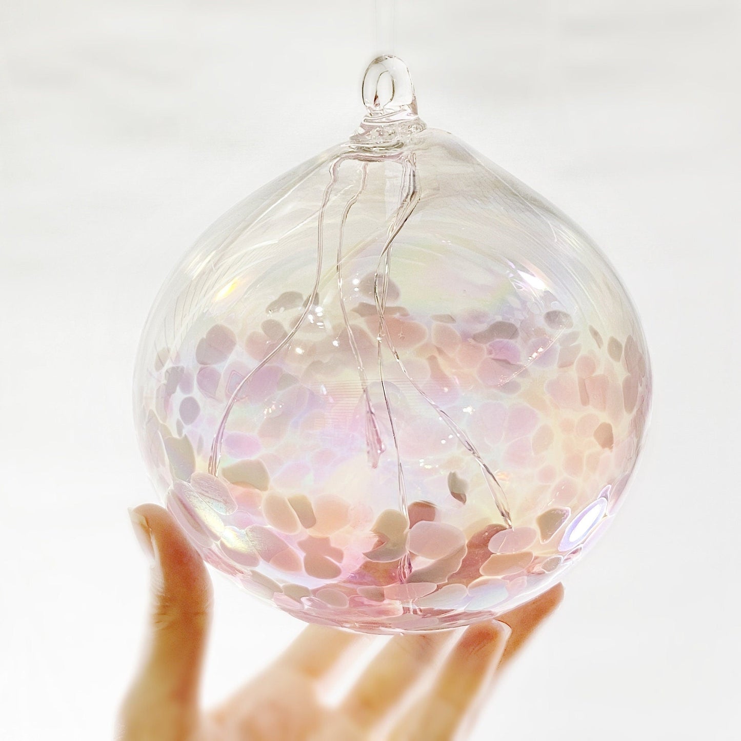 Handmade Glass Witches Ball - Iridescent Light Pink