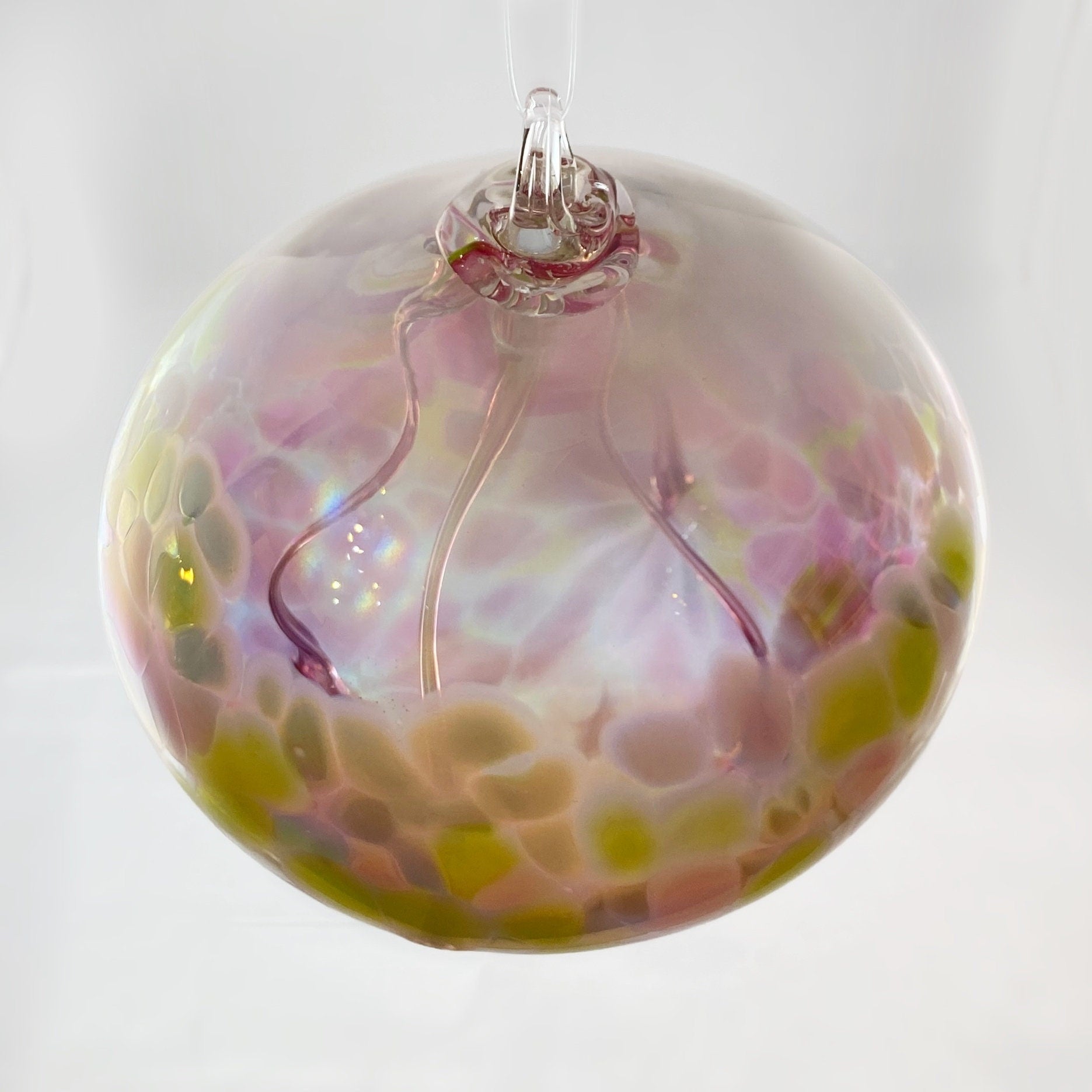 Handmade Glass Witches Ball - Iridescent Pink/Yellow