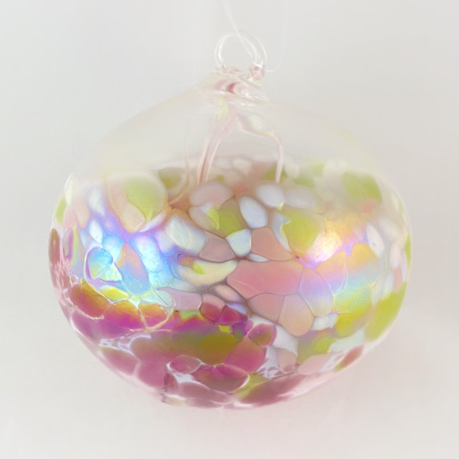 Handmade Glass Witches Ball - Iridescent Pink/Yellow