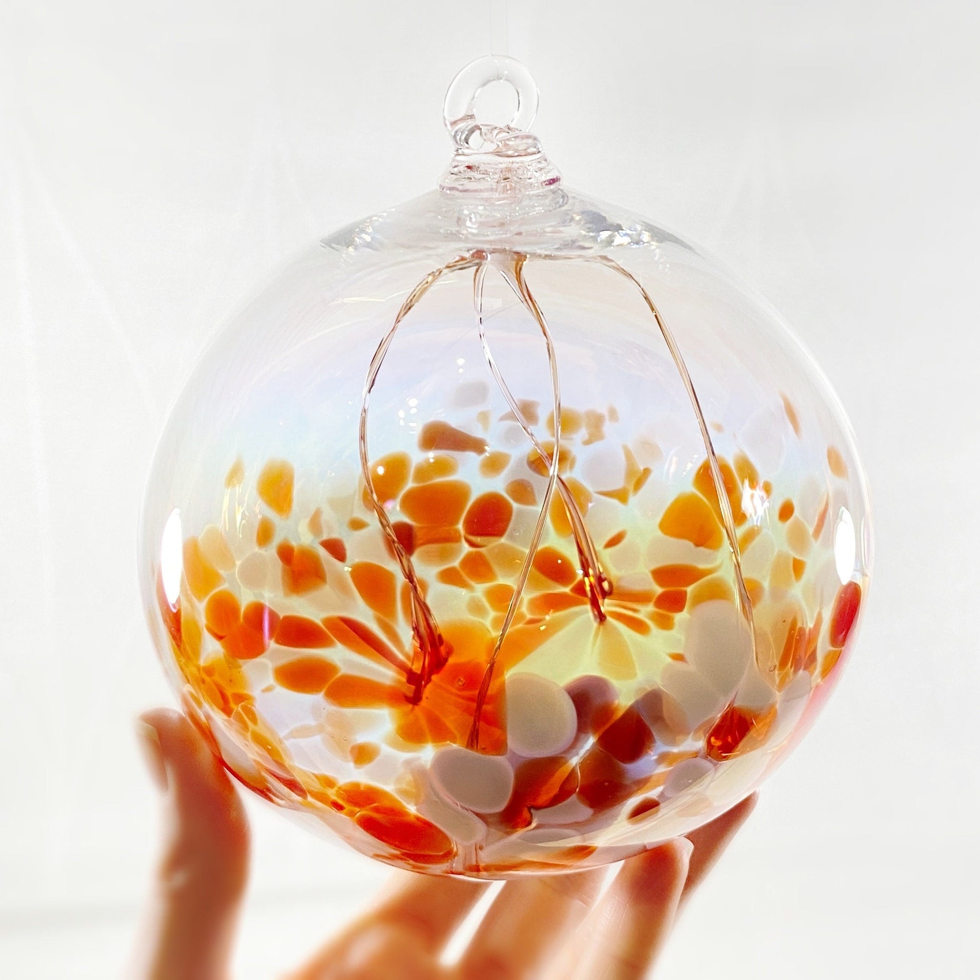 Handmade Glass Witches Ball - Orange