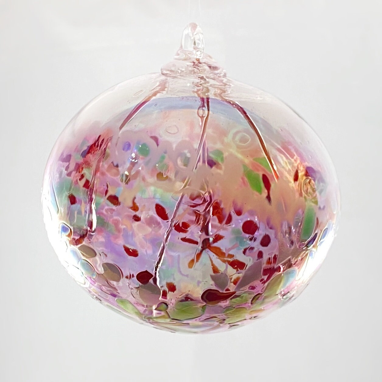 Handmade Glass Witches Ball - Pink/Red/Green (Slight Iridescence)