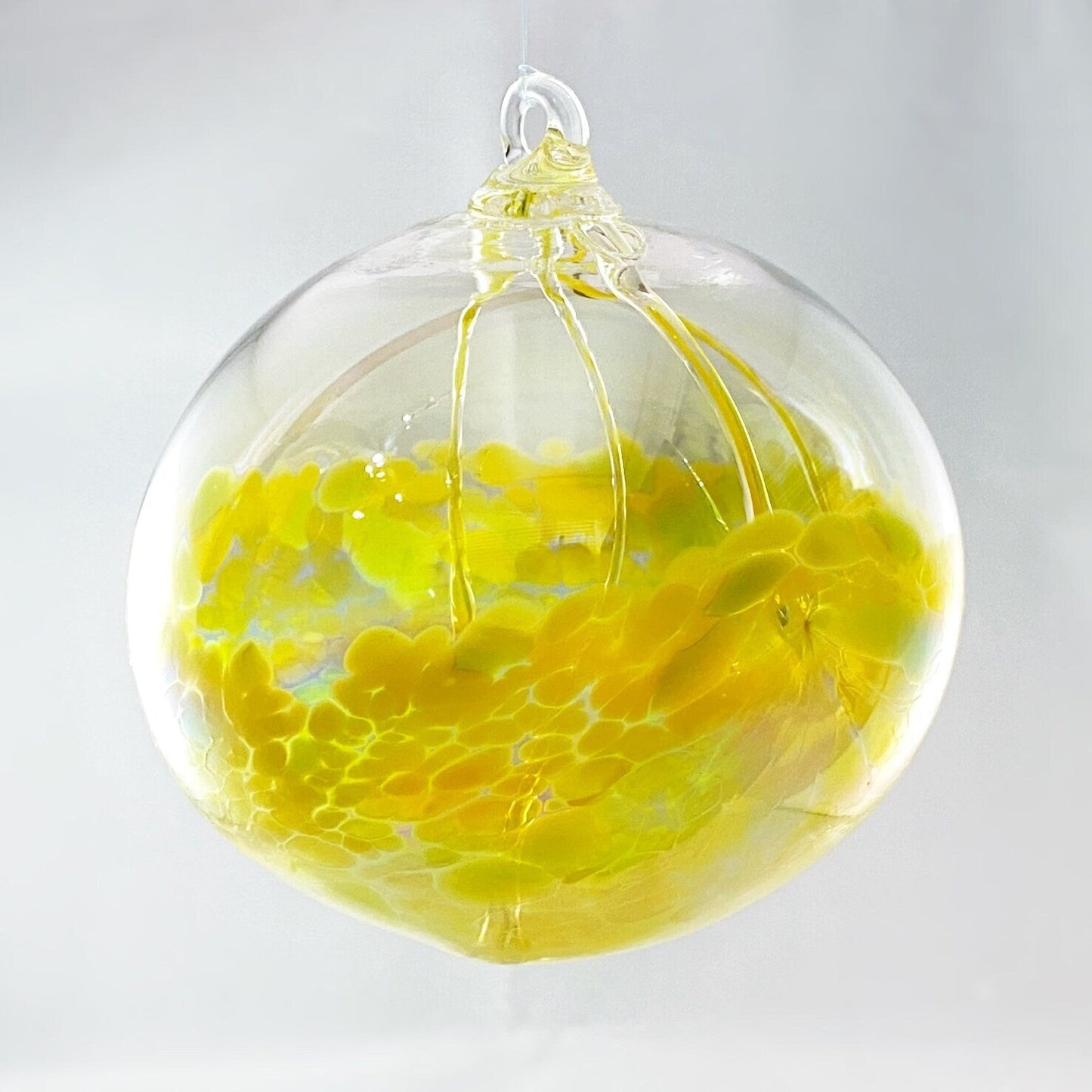 Handmade Glass Witches Ball - Yellow/Green (Slight Iridescence)