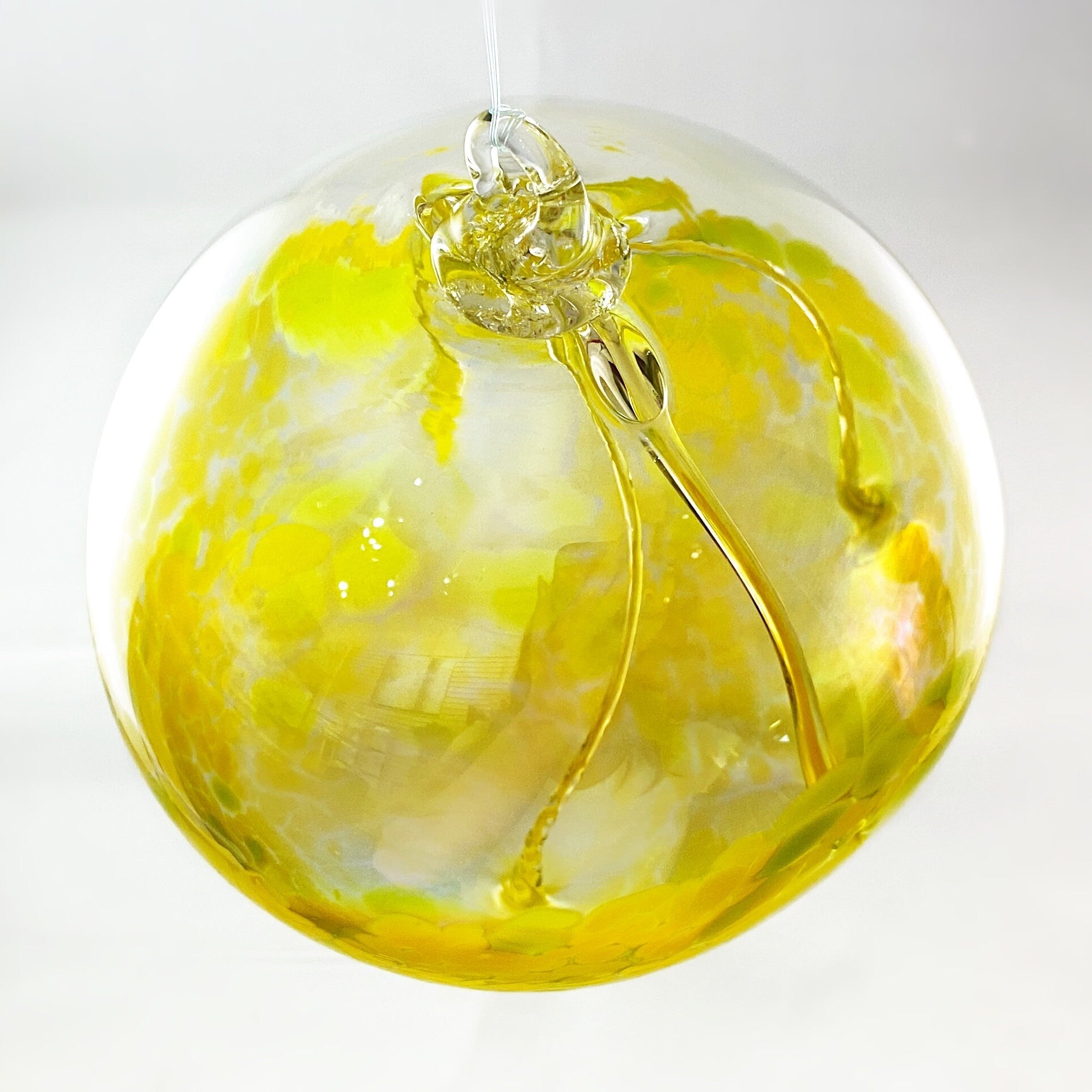 Handmade Glass Witches Ball - Yellow/Green (Slight Iridescence)