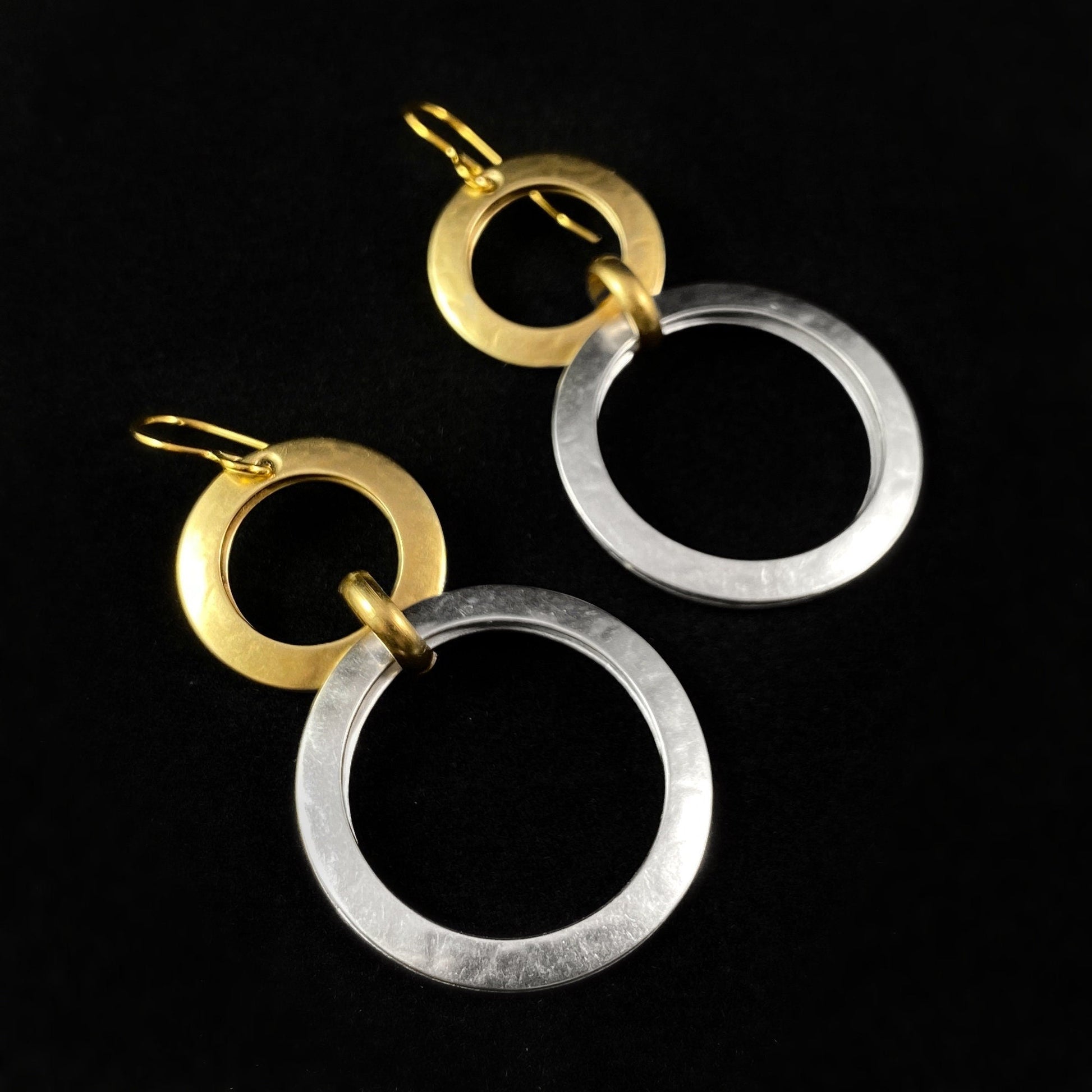 Handmade Gold and Silver Rings Dangle Earrings, Made in USA