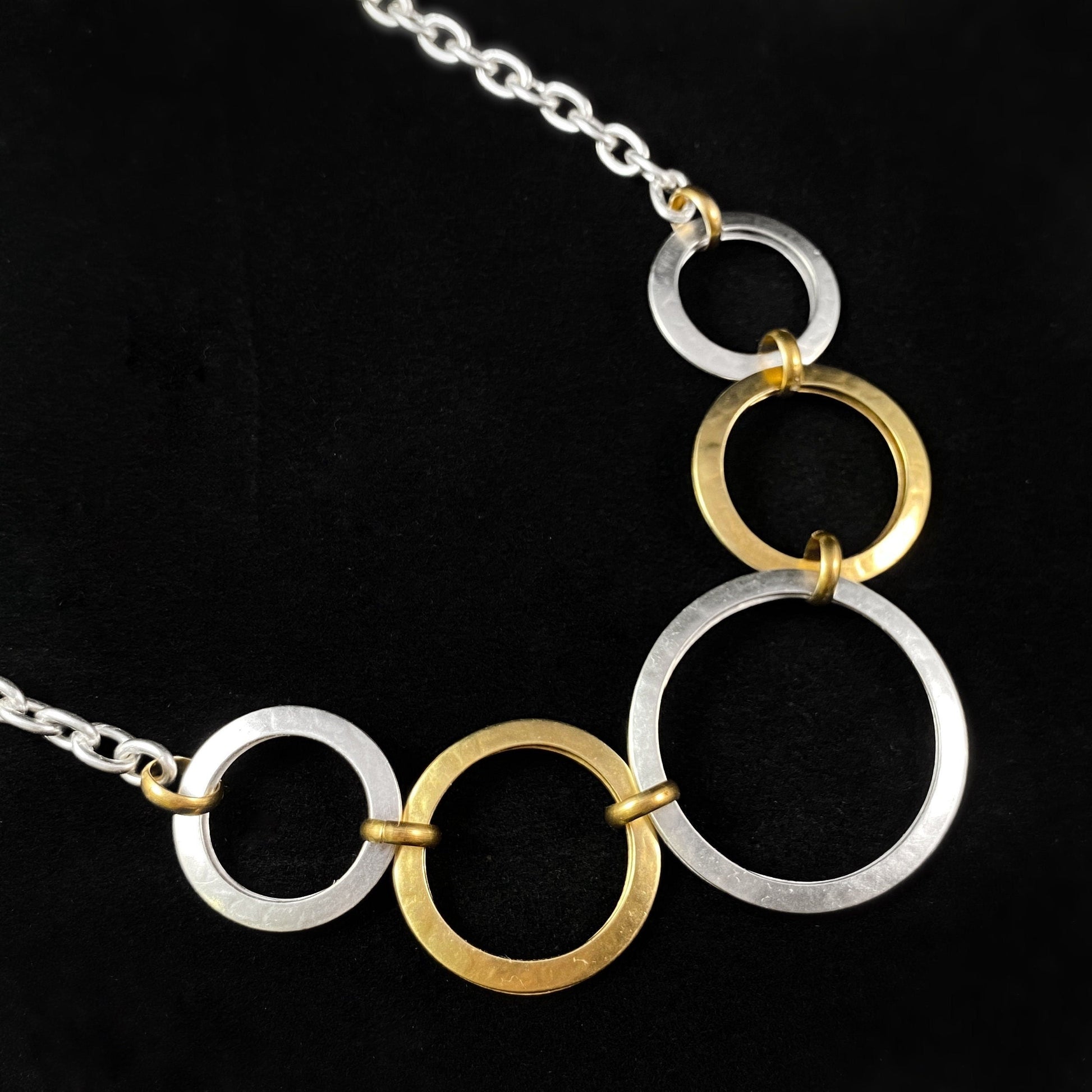 Handmade Gold and Silver Rings Statement Necklace, Made in USA