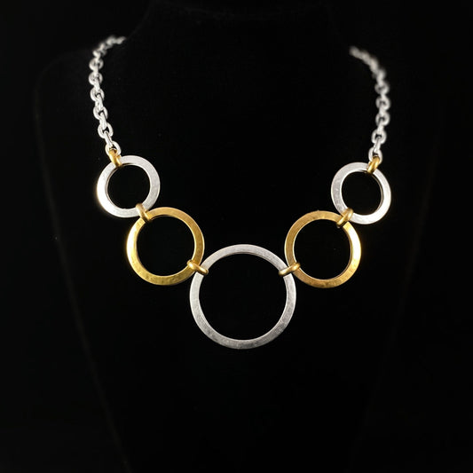 Handmade Gold and Silver Rings Statement Necklace, Made in USA