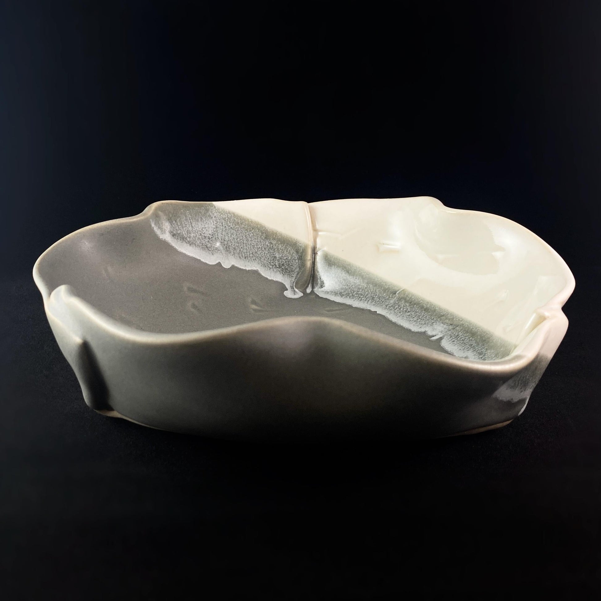 Handmade Gray and White Brie Dish with Spoon, Functional and Decorative Pottery