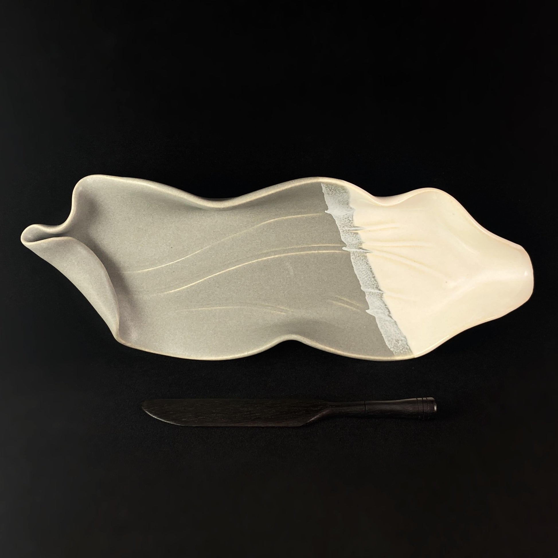 Handmade Gray and White Butter Dish with Small Knife, Functional and Decorative Pottery