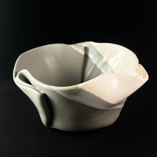 Handmade Gray and White Guacamole Bowl with Serving Spoon, Functional and Decorative Pottery