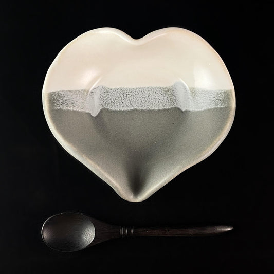 Handmade Gray and White Heart Dish with Serving Spoon, Functional and Decorative Pottery