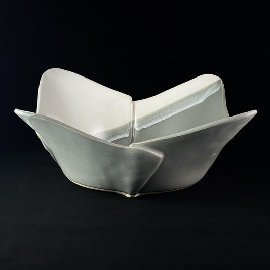 Handmade Gray and White Square Bowl with Serving Spoons, Functional and Decorative Pottery