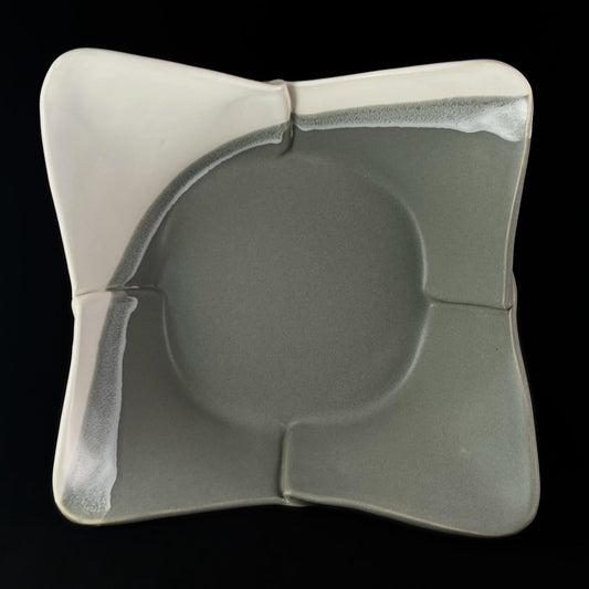 Handmade Gray and White Square Bowl with Serving Spoons, Functional and Decorative Pottery