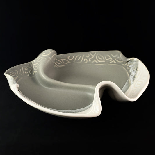 Handmade Gray and White Two Sided Condiment Dish with Spoon, Functional and Decorative Pottery