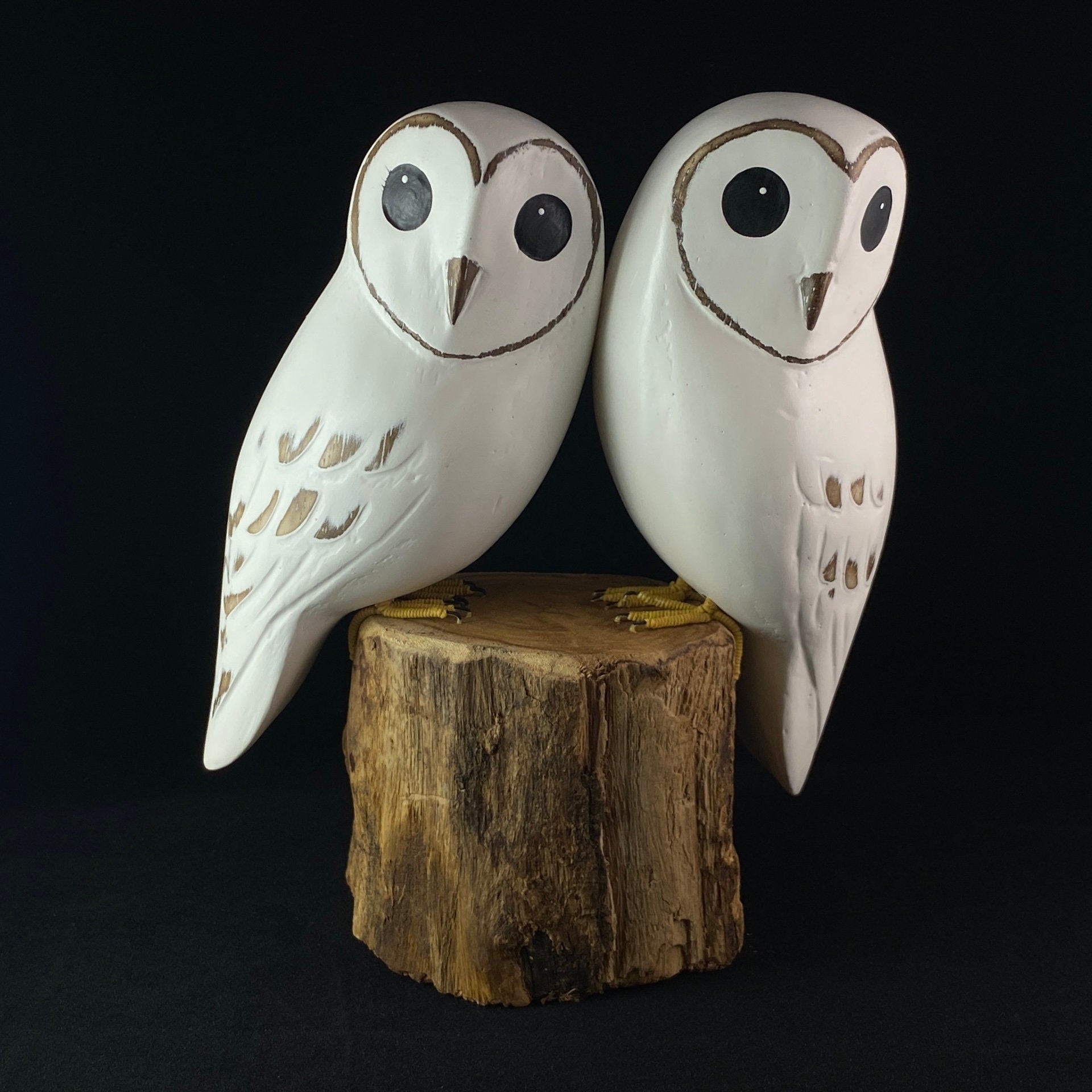 Handmade, Hand-painted Wooden Baby Barn Owl Pair