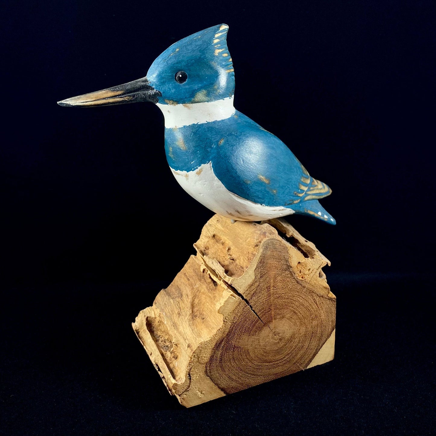 Handmade, Hand-painted Wooden Belted Kingfisher