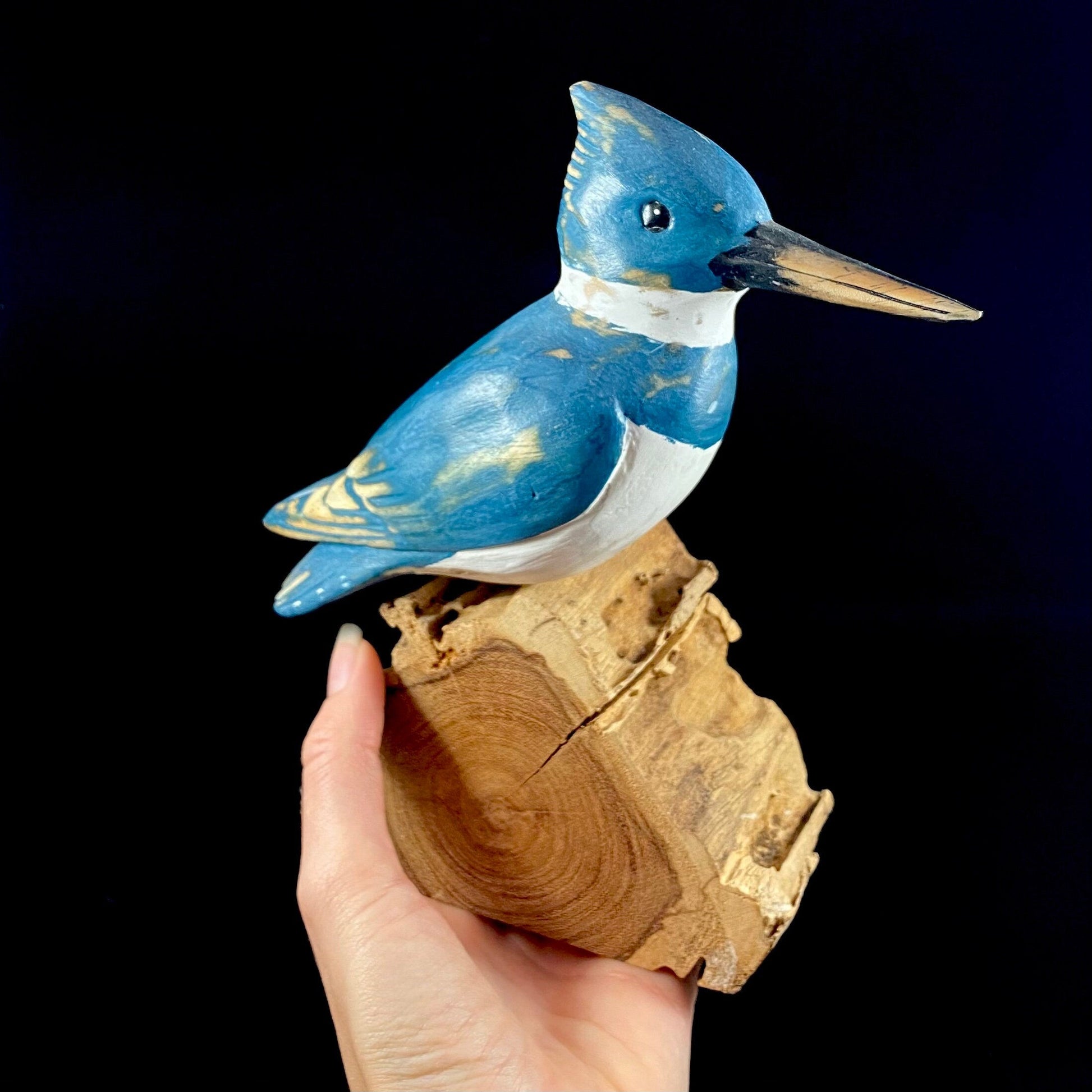 Handmade, Hand-painted Wooden Belted Kingfisher