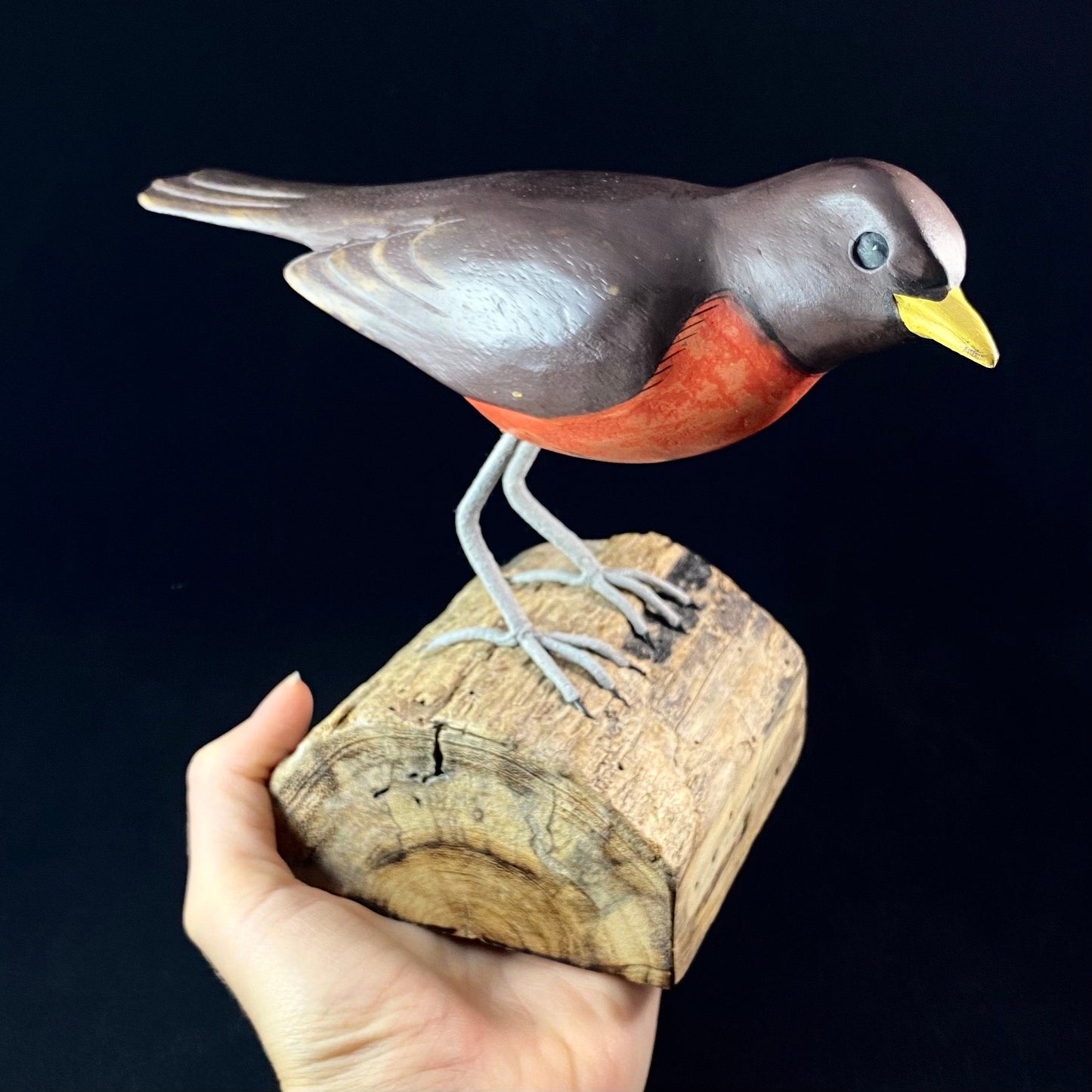 Handmade, Hand-painted Wooden Robin