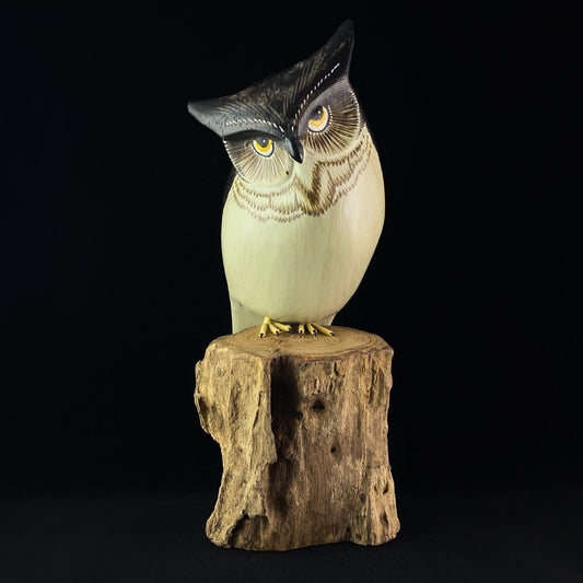 Handmade, Hand-painted Wooden Screech Owl