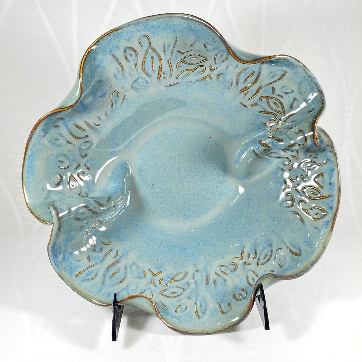 Handmade Light Blue Bowl with Serving Spoons, Functional and Decorative Pottery