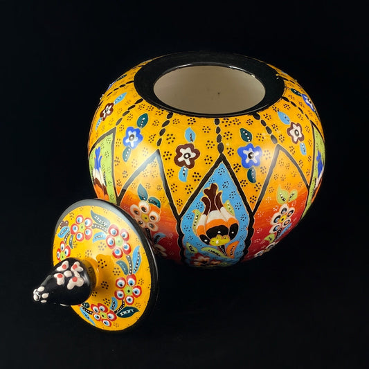 Handmade Jar with Top, Functional and Decorative Turkish Pottery, Cottagecore Style, Yellow