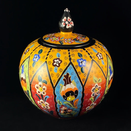 Handmade Jar with Top, Functional and Decorative Turkish Pottery, Cottagecore Style, Yellow