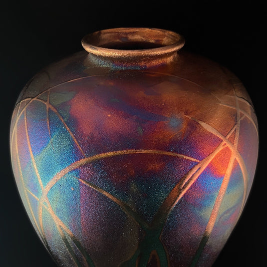 Handmade Large Bottle Vase, Raku Art Pottery, Decorative Pottery