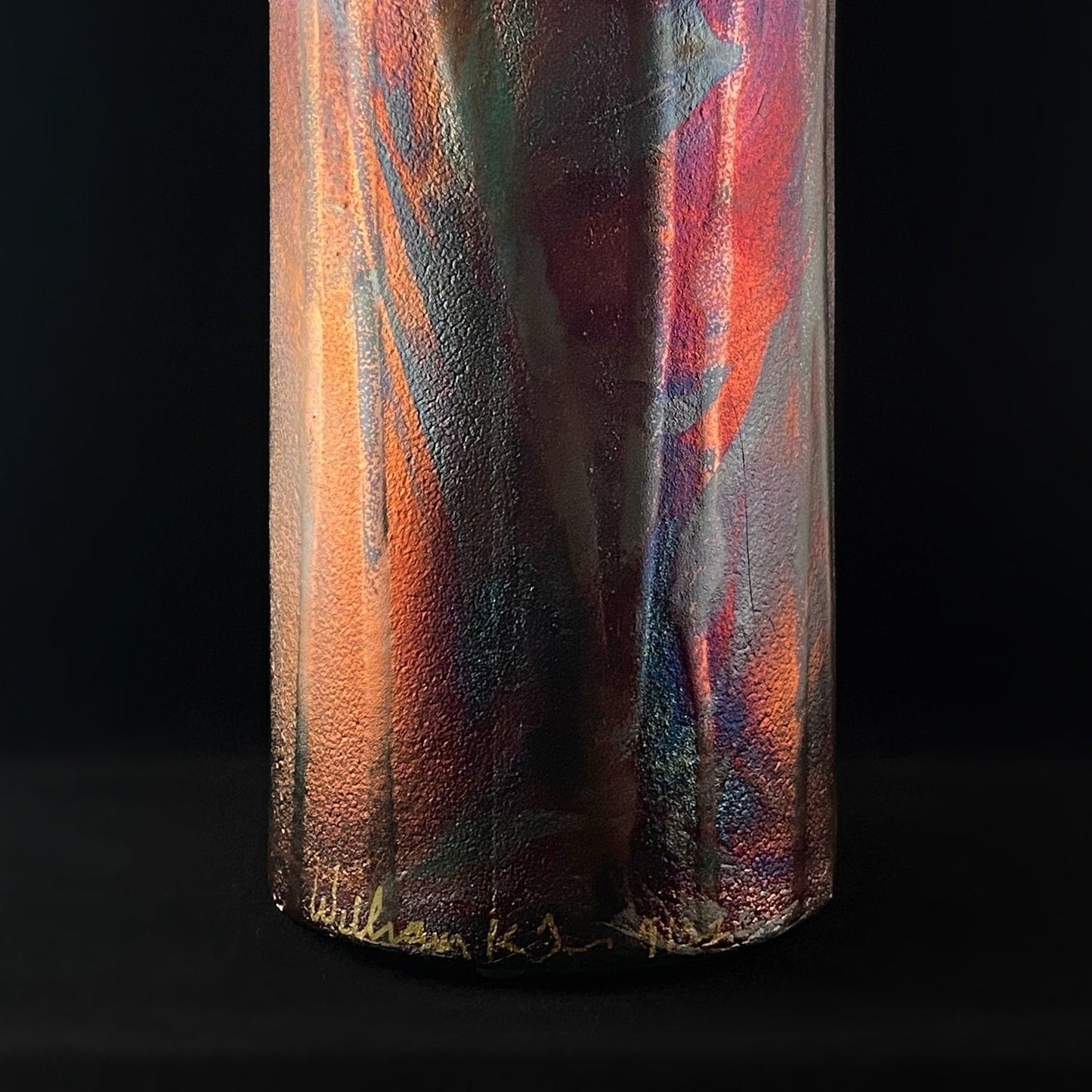 Handmade Large Cylinder Vase, Raku Art Pottery, Decorative Pottery