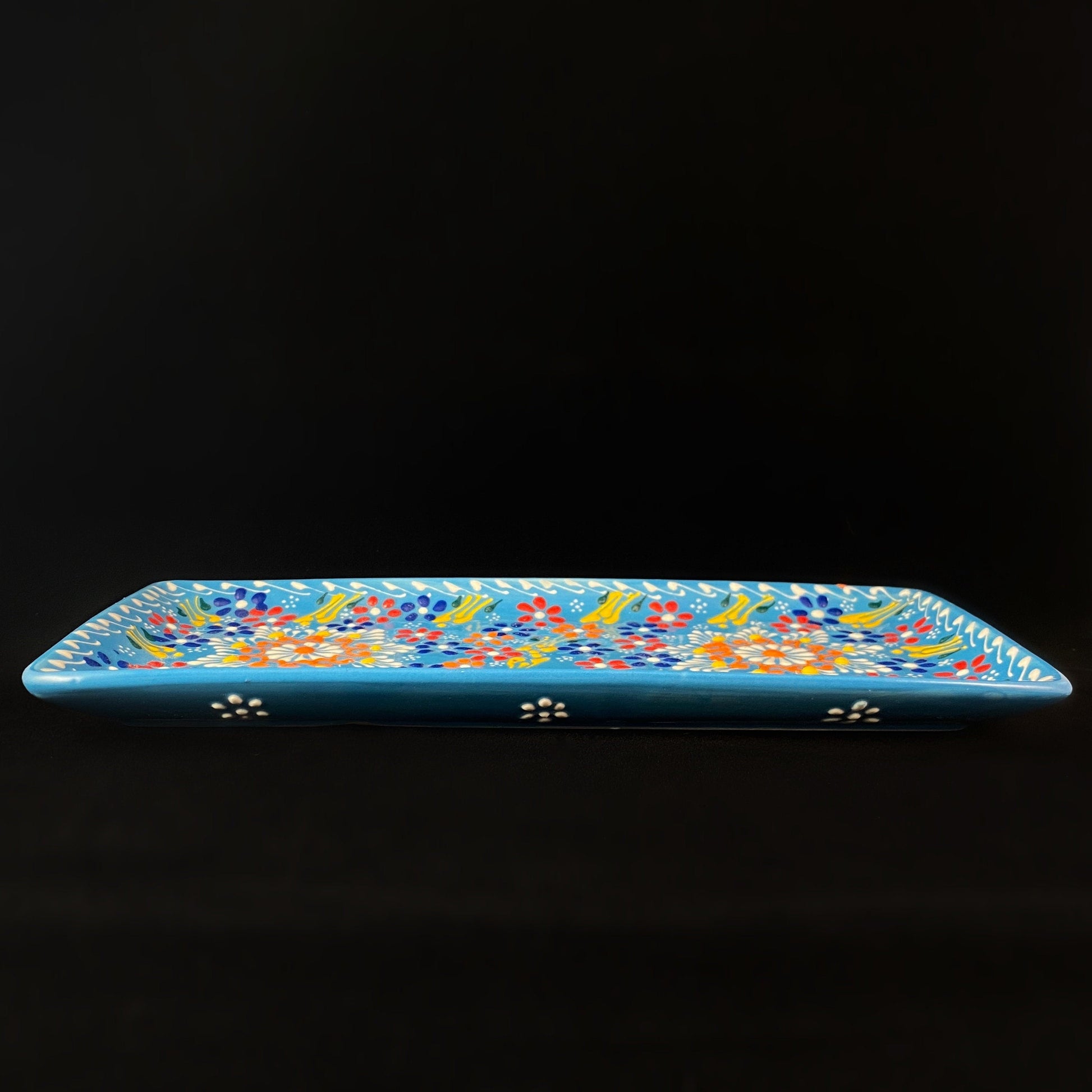 Handmade Lipped Tray, Functional and Decorative Turkish Pottery, Cottagecore Style, Blue