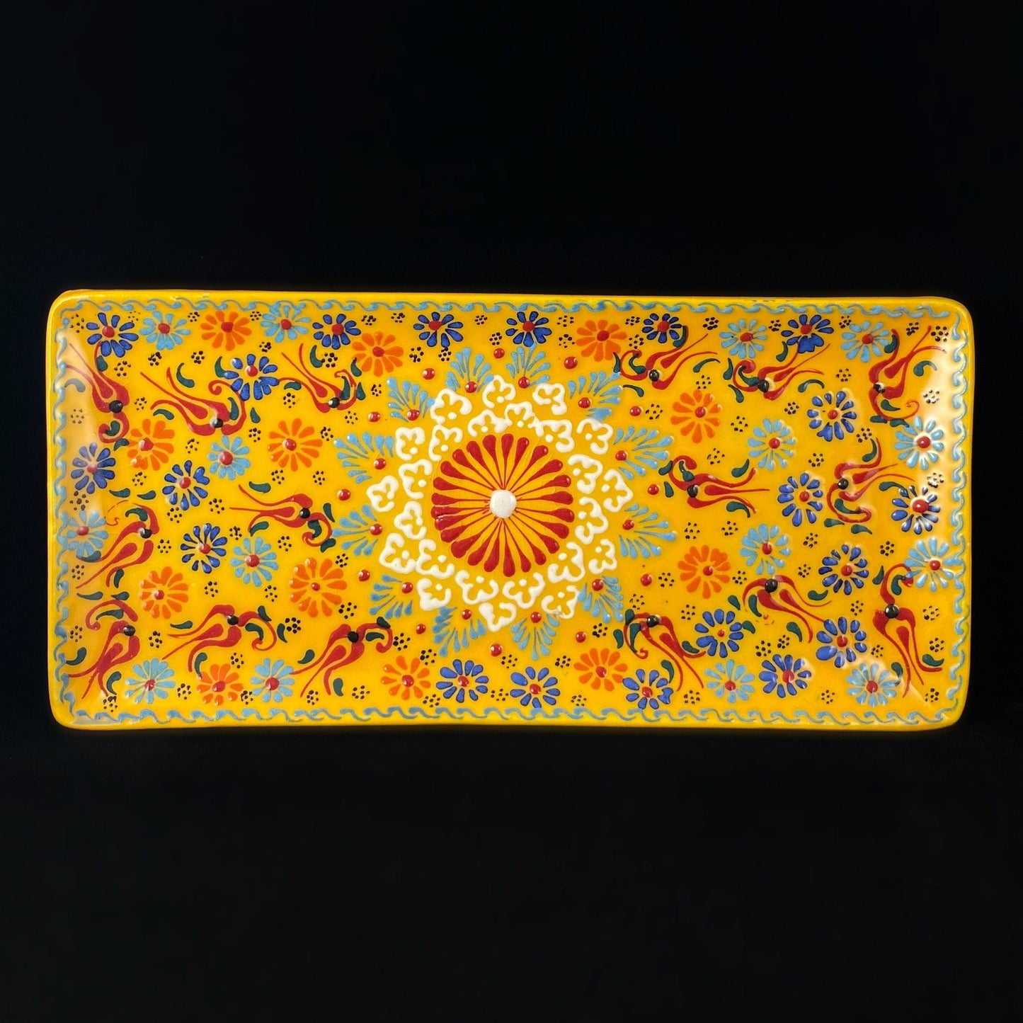 Handmade Lipped Tray, Functional and Decorative Turkish Pottery, Cottagecore Style, Yellow